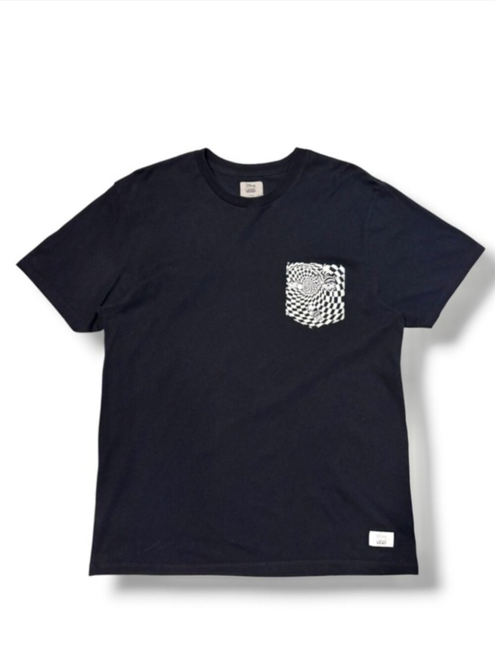 VANS x DISNEY Black Crew Neck Pocket Tee Glow In The Dark Cheshire Cat Graphic
